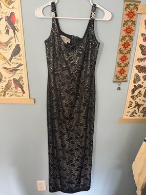 Vintage Betsy & Adam Black Sequined Dress - Elegant Evening Gown
